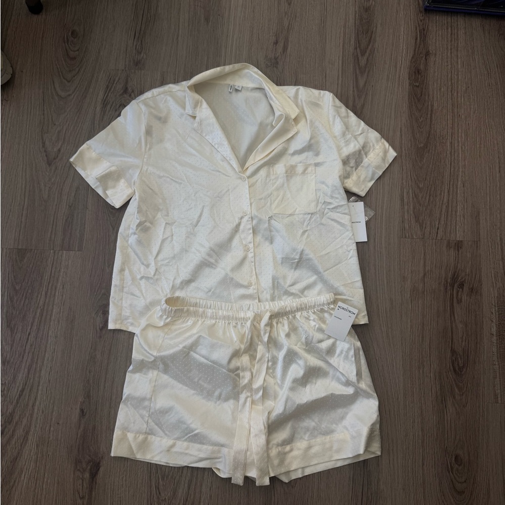 Women's Cream Satin Pajama Set